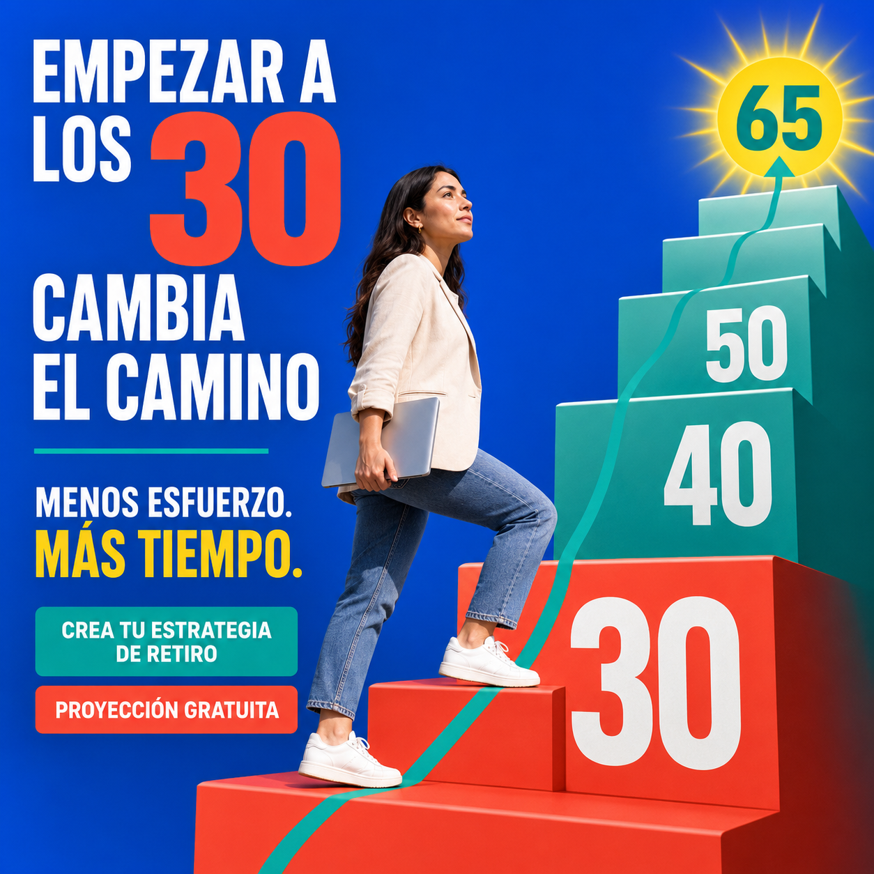 Mujer avanzando hacia sus metas financieras y de retiro